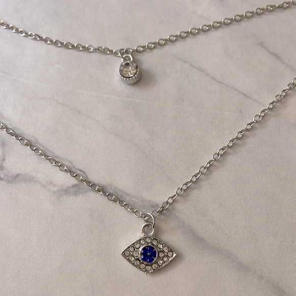 Blue Evil Eye Layered Silver Necklace - Picture 11 of 12